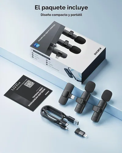 Vista 7 de Paquete de 2 micrófonos de solapa inalámbricos para iPhone, iPad y teléfono Android, micrófono de solapa Plug and Play, micrófono inalámbrico
