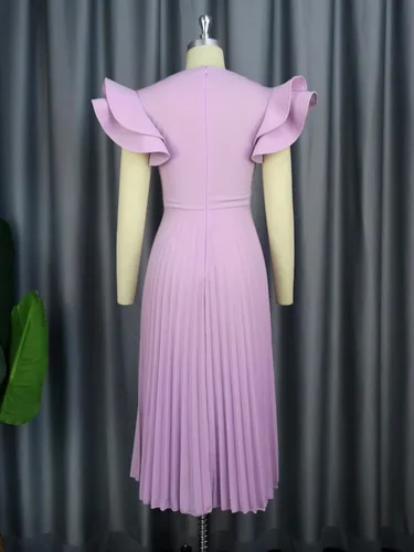 Vista 5 de AOMEI Vestido midi elegante plisado con cuello cuadrado y mangas con volantes para mujer