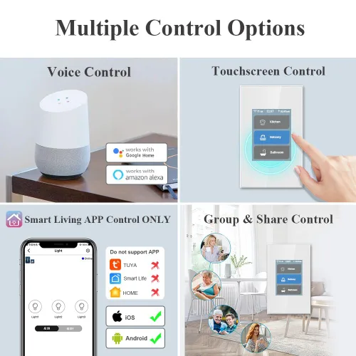 Vista 4 de LANBON Interruptor de luz inteligente, 1/2/3 bandas, 3 vías para toda la casa, panel mágico LCD de malla WiFi nunca estará desconectado, interruptor