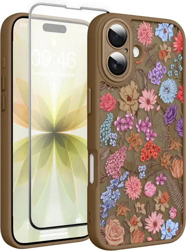Vista 199 de Magnético para iPhone 13 con protector de pantalla [Compatible con MagSafe] Diseño de patrón floral de flores bonitas, funda delgada a prueba