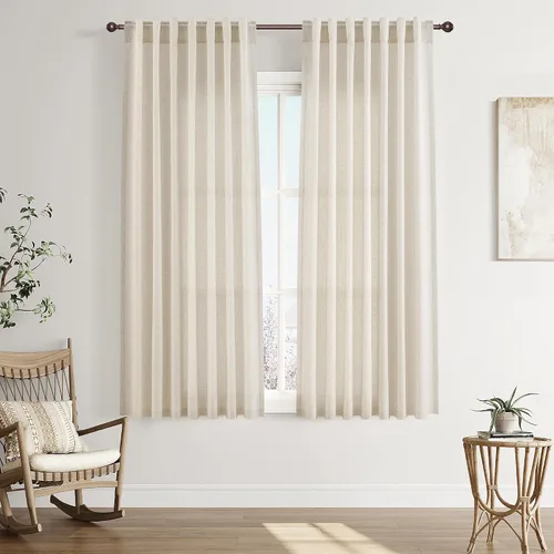 Vista 136 de Joywell - Cortinas de lino de 96 pulgadas de largo para sala de estar Natural