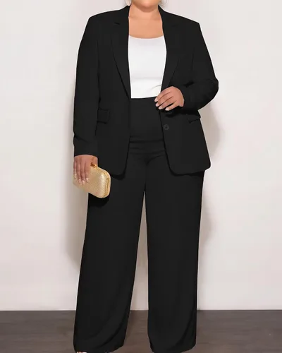 Vista 6 de Conjunto de 2 piezas para mujer, talla grande, para negocios, casual, para Negro