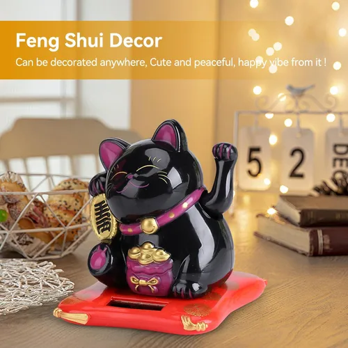 Vista 2 de Agatige Gato de la suerte alimentado por energía solar, brazo agitador chino de la suerte, adorno de gato de la suerte Feng Shui, decoración de gato
