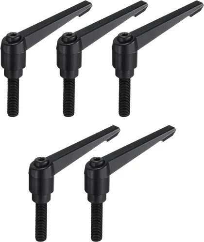 Vista 18 de uxcell 5 piezas de manija de palanca de sujeción ajustable M5 x 1.969 in de óxido negro métrico de acero al carbono macho roscado perillas de mano