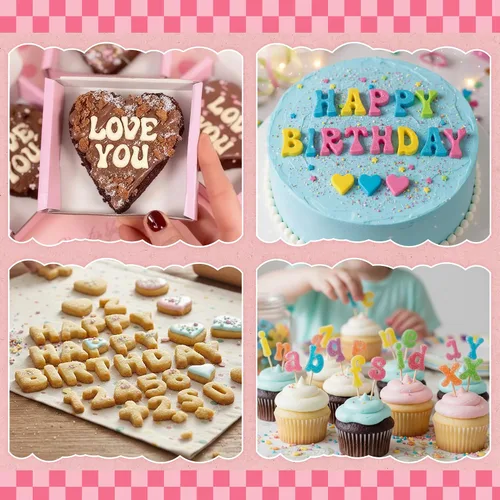 Vista 5 de 6 PIEZAS Moldes de Chocolate, Letras Números Moldes de Chocolate de Silicona Reutilizables Moldes de Dulces del Alfabeto con Feliz Cumpleaños