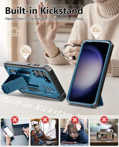 Vista 8 de FNTCASE Funda para Samsung Galaxy S23-Plus funda protectora texturizada de doble capa y carcasa de TPU resistente con soporte, protección contra