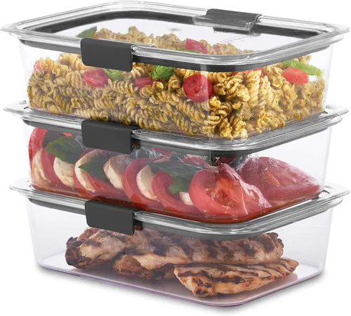 Vista 2 de Rubbermaid Brilliance Recipiente de almacenamiento de alimentos, grande, 9.6 tazas, transparente, paquete de 3