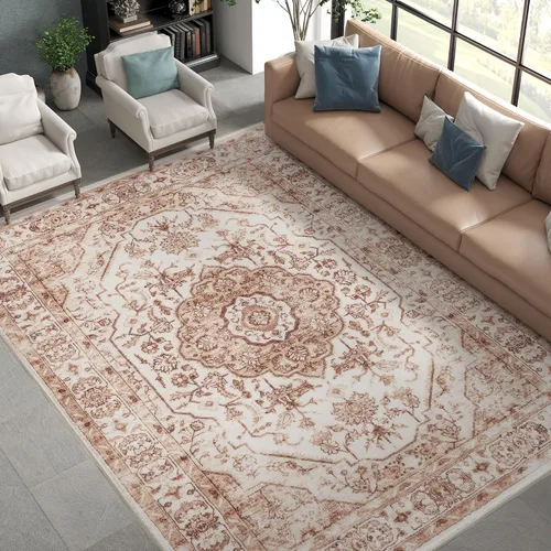 Vista 16 de Jinchan - Alfombra para entrada de 2 x 3 pies, alfombra de área lavable para interiores, tapete con medallón floral, pequeño, antideslizante