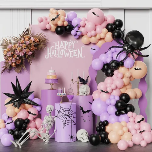 Vista 7 de Kit de arco de guirnalda de globos de Halloween Little BOO, 151 piezas de globos de látex blanco retro naranja quemado negro con globo de aluminio