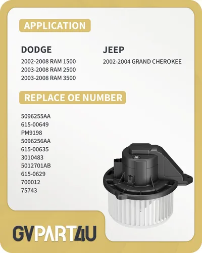 Vista 2 de Motor de soplador delantero 700012 para Dodge Ram 1500 2500 3500 2002-2008, para Jeep Grand Cherokee 2002-2004, 2002 2003 2004 2005 2006 2007 2008