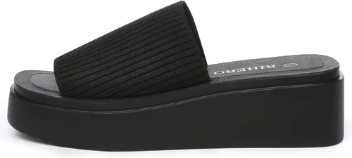 Vista 2 de Rihero Sandalias de plataforma de punto para mujer, cómodas, puntera abierta, deslizantes gruesos