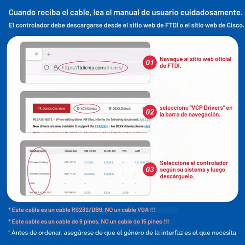Vista 3 de Adaptador USB a serie RS232 con chipset FTDI - Cable USB 2.0 a serie DB9 hembra para Windows y Mac (6 pies)