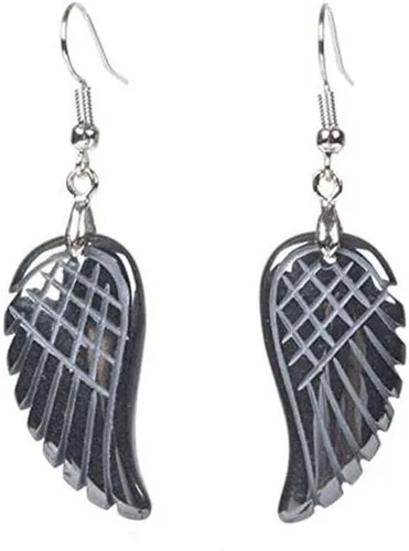 Vista 6 de Pendientes de piedra de cristal de Reiki curativa tallada amatistas lapislázuli con alas de ángel colgantes aretes de piedra LR9BJ fresa