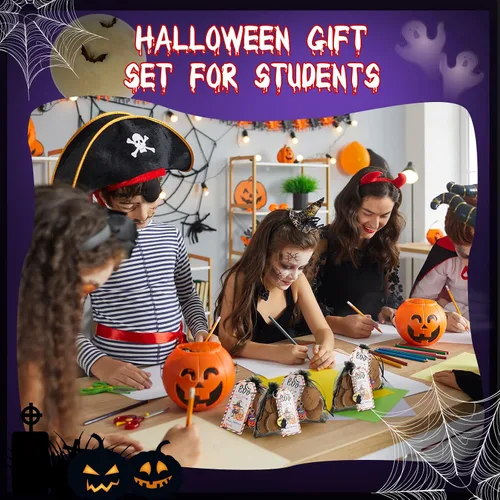 Vista 7 de Huquary 72 piezas de regalos de Halloween, juego de 24 regalos de Halloween para estudiantes, 24 llaveros de Halloween, llavero de calabaza
