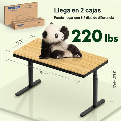 Vista 2 de FLEXISPOT Q8 - Escritorio de pie de bambú de 55" con motor dual, estación de trabajo de computadora eléctrica de altura ajustable en 3 etapas