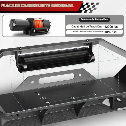 Vista 6 de Parachoques delantero compatible con Jeep Wrangler JK JL y Gladiator JT 2007-2025, parachoques de ancho completo todoterreno con placa