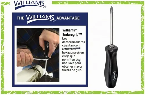 Vista 5 de Williams Juego de destornilladores Endurogrip de 5 piezas, ranuras Keystone, refuerzo hexagonal y Phillips, agarre cómodo que evita