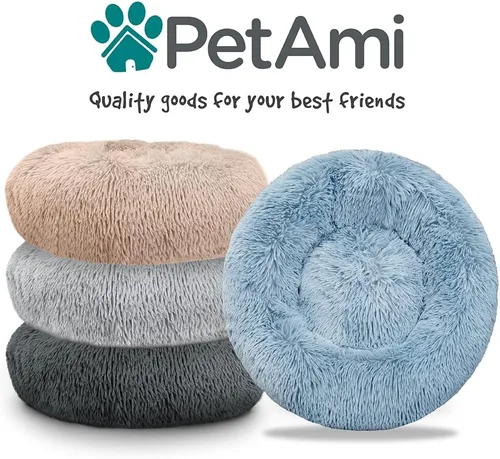Vista 9 de PetAmi Cama calmante para perros y gatos pequeños y medianos, 23 camas redondas en forma de dona, cama lavable y esponjosa de piel sintética