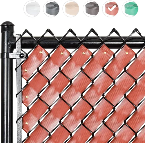 Vista 7 de Cinta de privacidad para valla de eslabones de cadena (madera roja)