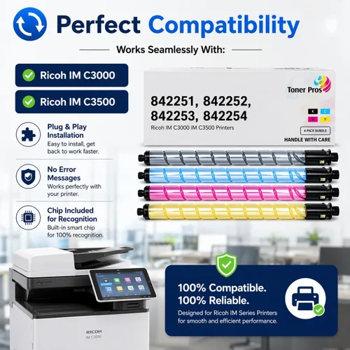 Vista 4 de Toner Pros (TM Compatible [Alto Rendimiento] Tóner (842251, 842252, 842253, 842254) para impresoras Ricoh IM C3000 IM C3500 (paquete de 4 colores)