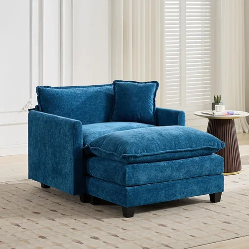 Vista 59 de Sofá seccional modular verde de 111.5", sofás seccionales grandes de 3 plazas para sala de estar, sofá nube oversized de tela chenille con otomana