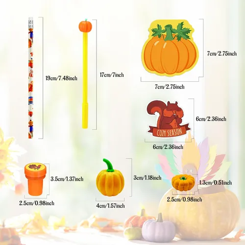 Vista 2 de Cinrobiye 122 piezas de calabazas de otoño, regalos de fiesta, suministros de fiesta de hoja de arce, Día de Acción de Gracias, juego de papelería