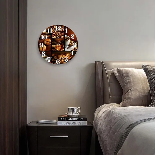 Vista 3 de Relojes de pared a pilas de 12 pulgadas, tema café, decoración silenciosa del hogar para baño, sala de estar, dormitorio Temática de café
