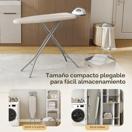 Vista 9 de Yaheetech Tabla de planchar plegable, tabla de planchar resistente con 9 alturas ajustables, cubierta de 4 capas y reposaplancha de seguridad, tabla