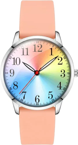 Vista 15 de Letoff Reloj analógico clásico, esfera arcoíris con números arábigos, banda de silicona, resistente al agua hasta 98.4 ft Black/silver