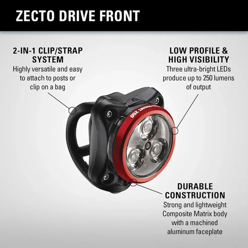 Vista 3 de LEZYNE Zecto Drive - Bicicleta duradera recargable por USB IPX7, impermeable, 250 lúmenes, luz frontal LED blanca con múltiples modos de sólido