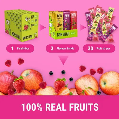 Vista 6 de BOB SNAIL Bocadillos de fruta saludables para niños y adultos – 30 bocadillos de fruta en tiras con sabor a manzana-pera, fresa, grosella negra