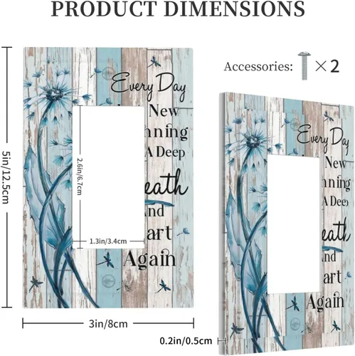 Vista 5 de Cubiertas Decorativas para Enchufes Diente de León Azul Rústico Citas Inspiracionales Granja Tablón de Madera Gris 1 Gang Decora Simple GFCI