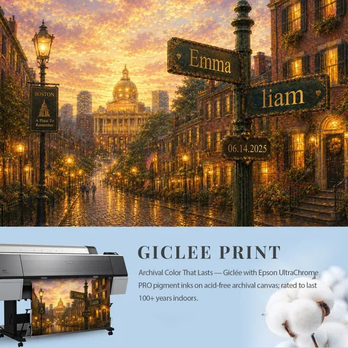 Vista 6 de IPIC - Personalized Framed Canvas with Custom Street Sign in Boston Personalized Street Signs with Names, Custom Canvas Print, Boston Sunset
