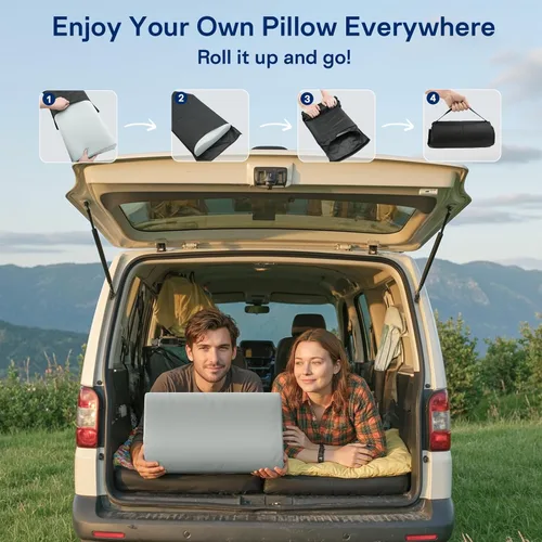 Vista 3 de Almohada de viaje de espuma viscoelástica – Almohadas de camping refrescantes para dormir 2 alturas – Pequeña almohada de espuma viscoelástica