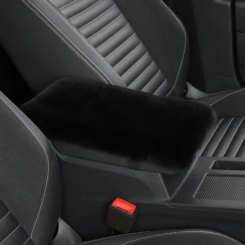 Vista 18 de IRIWOOL - Funda de reposabrazos de piel de oveja, cubierta de reposabrazos de auto, cojín suave de consola para coche, cubierta de consola central