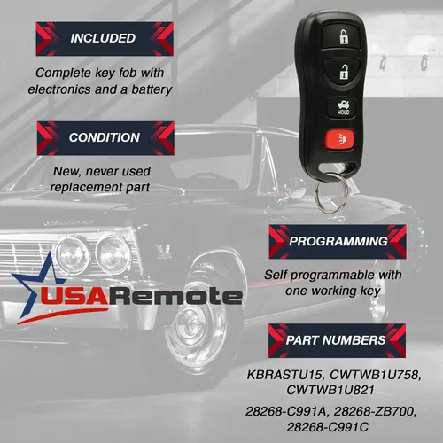 Vista 3 de USARemote Llavero remoto de entrada sin llave 4btn para I35 G35 350Z Altima Maxima Sentra