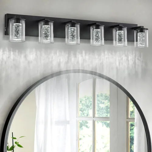 Vista 13 de SineRise Lámpara de tocador negra (3 luces, 17 pulgadas), (3000 K/4000 K/6000 K, regulable), lámpara LED de baño con protección ocular, moderna Negro