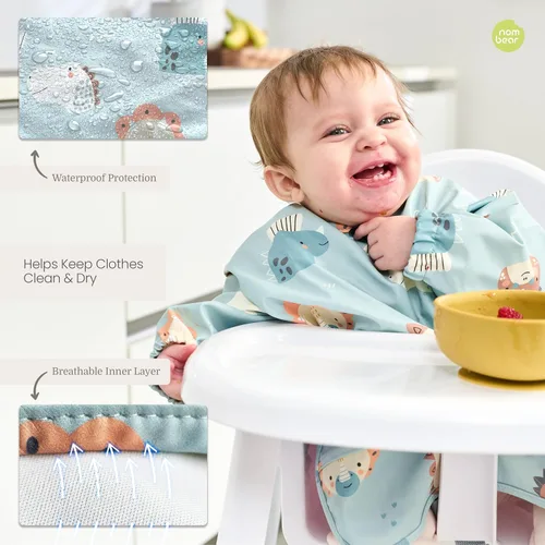 Vista 4 de Baberos impermeables para comer (niño o niña de 6 a 24 meses) – Babero de manga larga para bebé destete