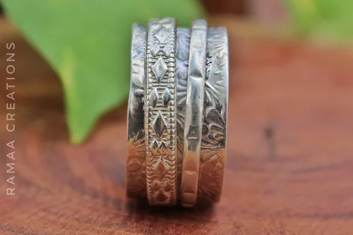 Vista 4 de Sterling Silver Spinner Ring Anxiety Spinner Ring Fidget Spinner Ring for Women Handmade Two Spinner Ring Sterling Silver 925