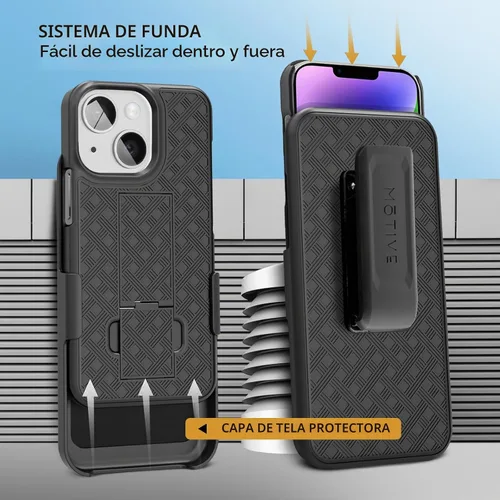 Vista 3 de MOTIVE - Funda para iPhone 14 con clip para cinturón, rígida, función atril, 6.1 pulgadas