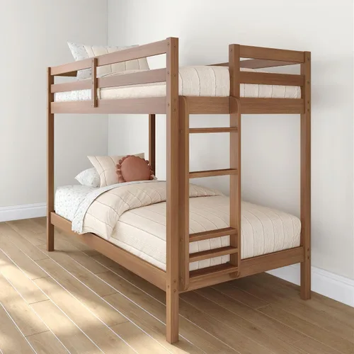Vista 18 de Grain & Grove - Litera de dos camas con oso, estructura de litera resistente para niños, litera de madera contrachapada con escalera, barandilla