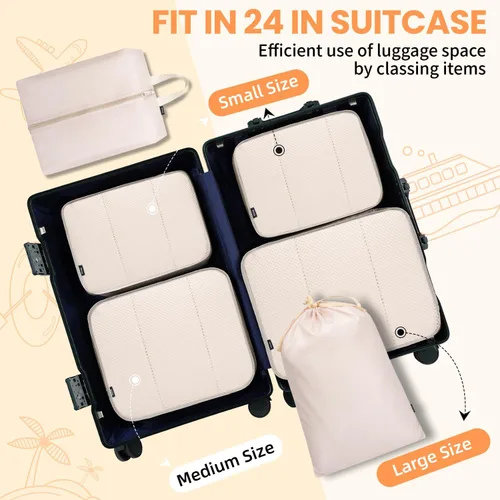 Vista 7 de BAGAIL Juego de 6 cubos de equipaje organizadores de equipaje para accesorios de viaje, color beige