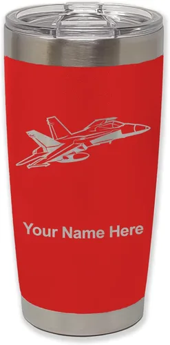 Vista 33 de LaserGram Taza aislada al vacío de 20 onzas, Fighter Jet 2, grabado personalizado incluido (negro)