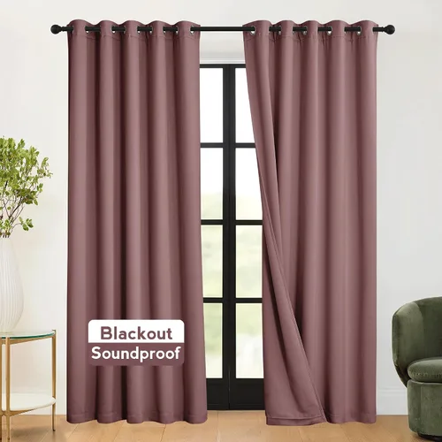 Vista 25 de RYB HOME - Cortinas con cancelación de ruido de 63 pulgadas de largo, juego de 2 paneles, 3 capas totales, cortinas opacas, insonorizadas