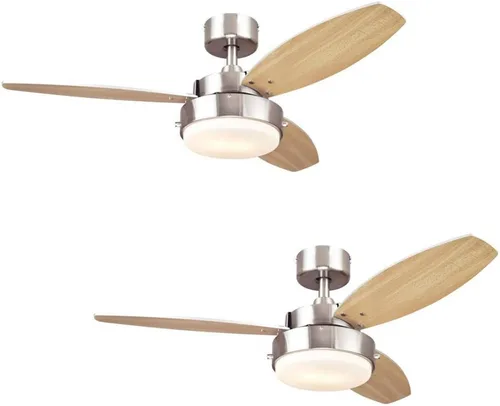 Vista 3 de Ciata Ventilador de techo para dormitorio con luz, ventilador de techo interior de aleación de 42 pulgadas con acabado metálico de pistola con Gris