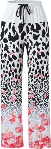 Vista 5 de Women Wide Leg Pants Stretchy Drawstring Waist Yoga Pants Vintage Print Pilates Pants Mid Waist Workout Running Leggings