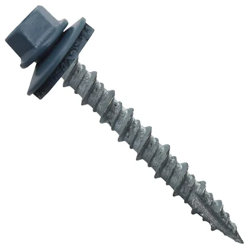 Vista 67 de 10 tornillos para techos de metal gris ABC de 1-1/2 pulgadas, cabezal de arandela hexagonal, arranque automático/roscado, arandela EPDM. 1 bolsa