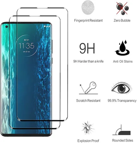 Vista 2 de Protector de pantalla curvado 3D para Moto Edge (2020), [2 unidades] de vidrio templado de cobertura completa para Motorola Edge 2020 (6.7 pulgadas)