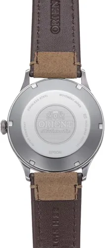 Vista 3 de Orient "Bambino Version 4" reloj de vestir automático/de cuerda manual, japonés, de acero inoxidable y cuero verde pastel