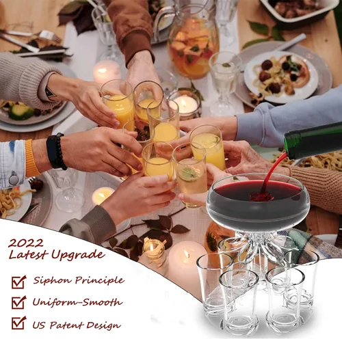 Vista 2 de ALEVMOOM Dispensador y soporte para 6 vasos de chupito, dispensadores para llenar líquidos, dispensador de licor acrílico sin contacto para bebidas